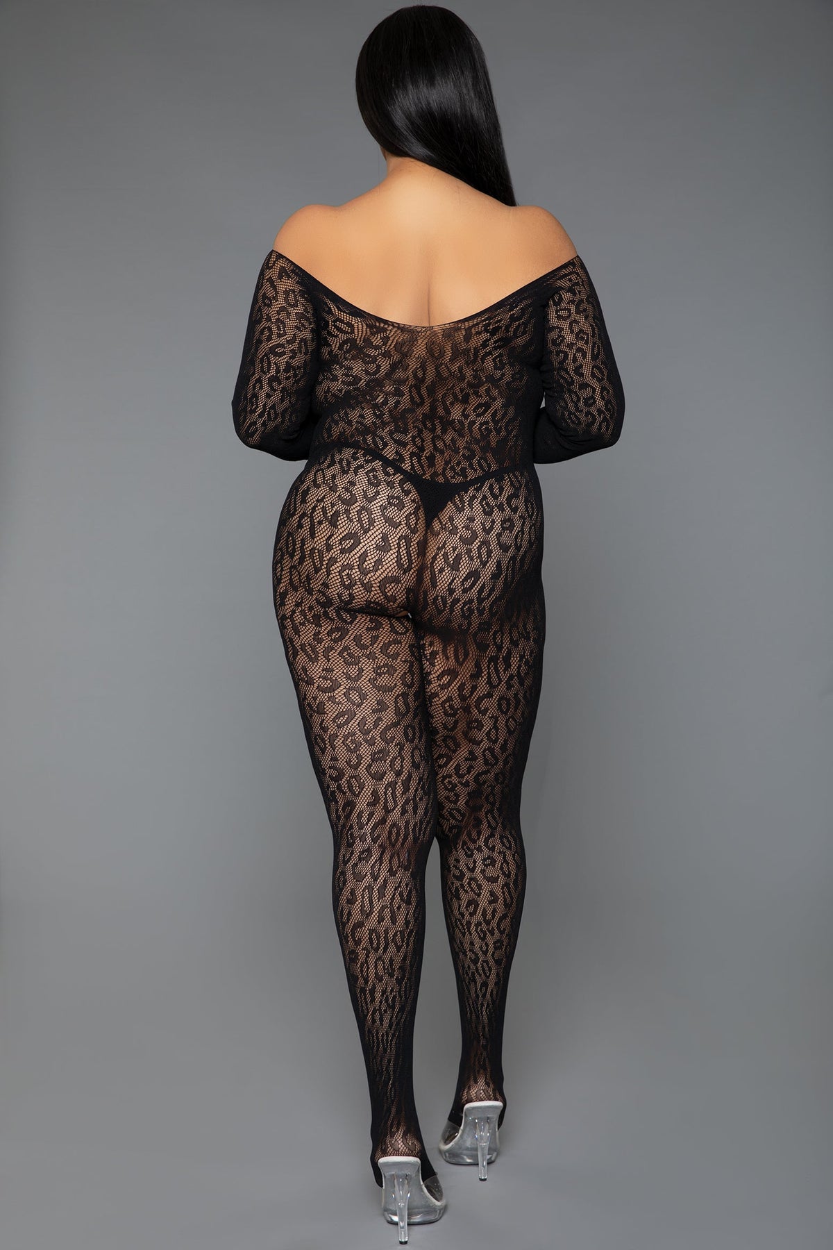 Animal Instinct Leopard Net Bodystocking in black - Love It Curvy