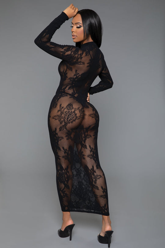 Innocent Touch Sheer Lace Dress shown on model