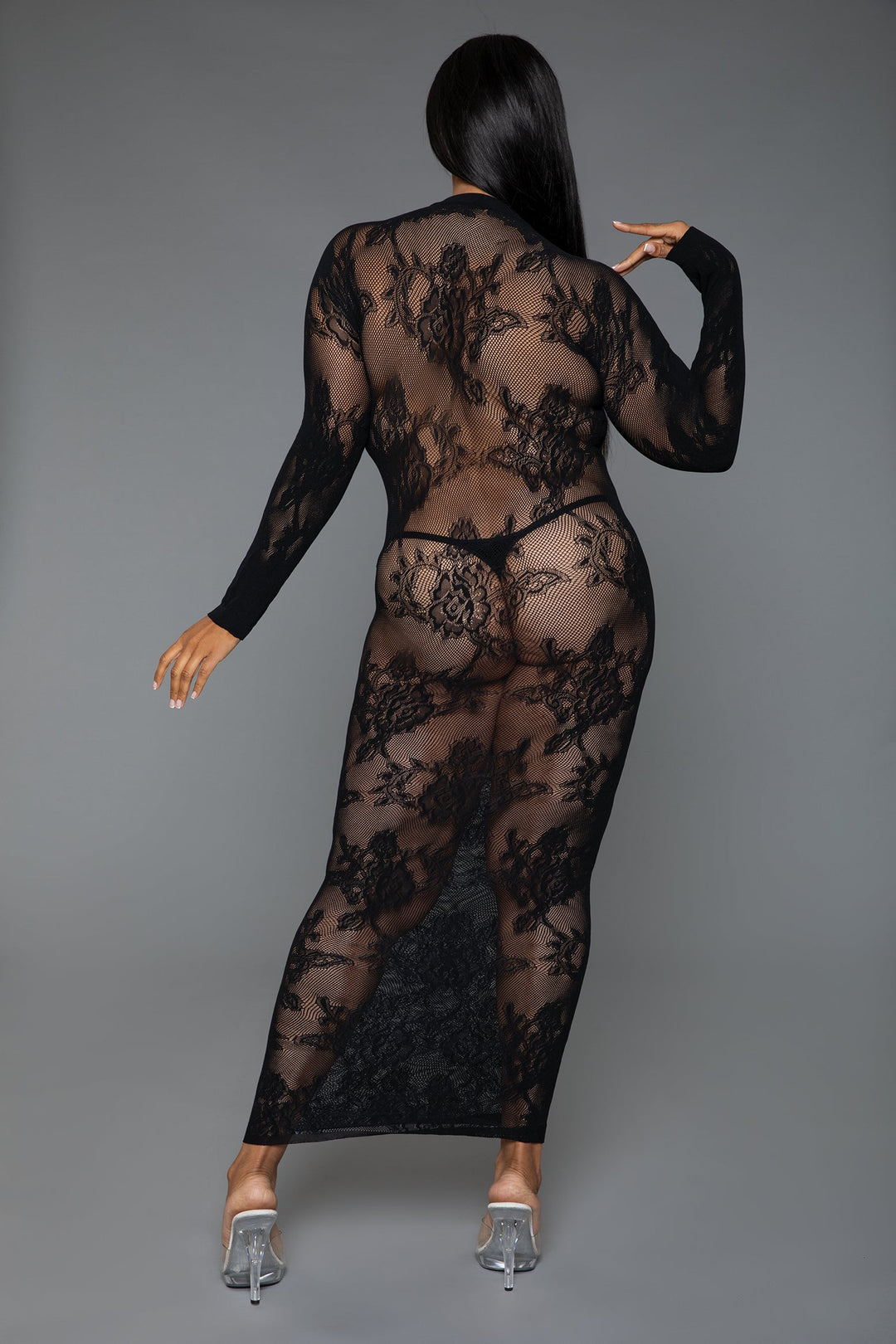 Innocent Touch Sheer Lace Dress shown on model