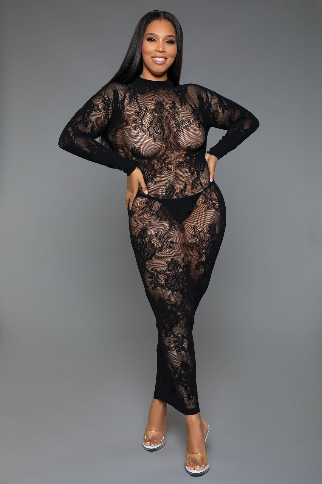 Innocent Touch Sheer Lace Dress shown on model
