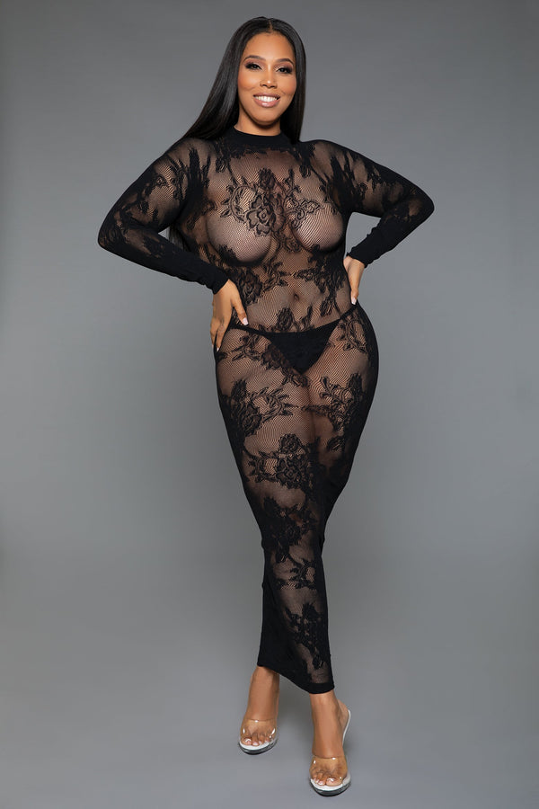 Innocent Touch Sheer Lace Dress shown on model