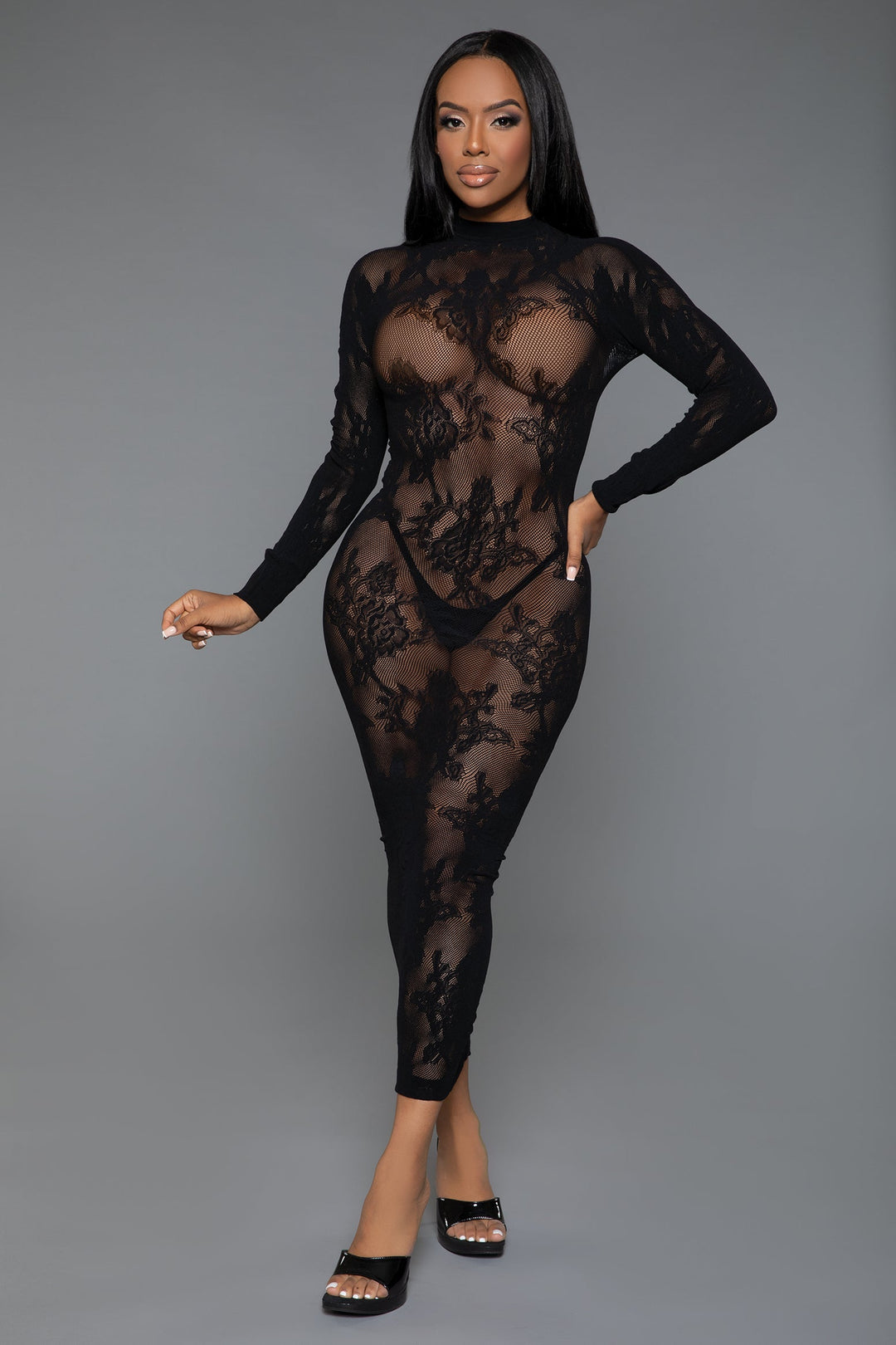 Innocent Touch Sheer Lace Dress shown on model
