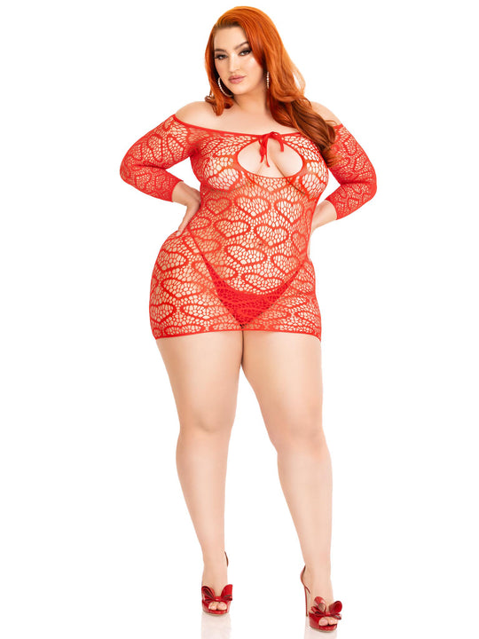 Seamless Heart Net Mini Dress - 1x/2x - Red - Love it Curvy