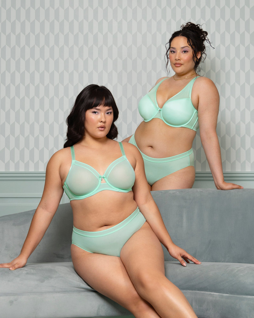 Sheer Mesh High Cut Brief Panty - Mint Chip