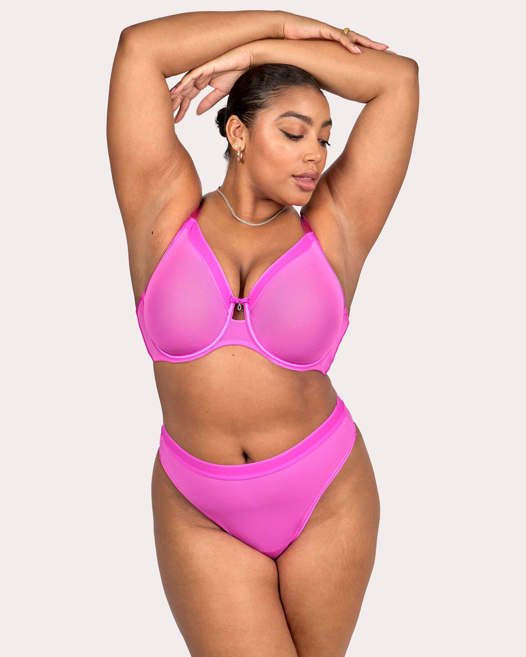 Curvy Couture Sheer Mesh Full Coverage Unlined Underwire Bra in Flirt
