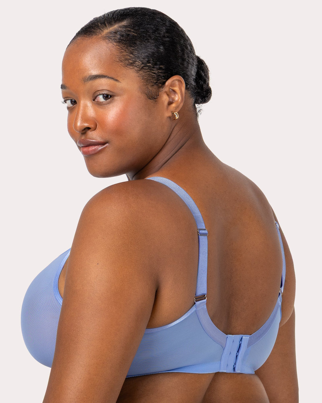 Curvy Couture Sheer Mesh Full Coverage Unlined Underwire Bra in Denim Blue