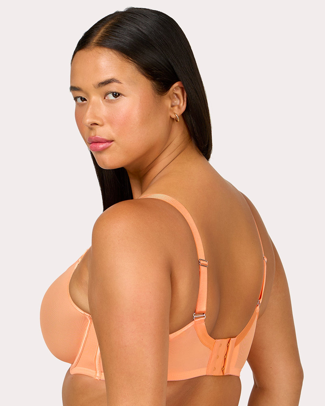 Curvy Couture Sheer Mesh Full Coverage Unlined Underwire Bra in Orange Tang