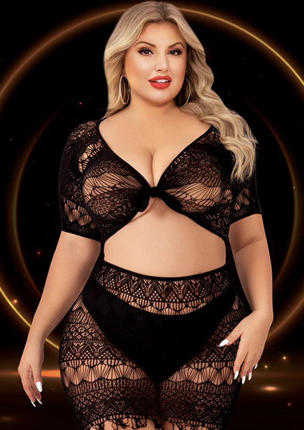 2 Piece Crop Top and Skirt Set - Queen Size - Black - Love it Curvy