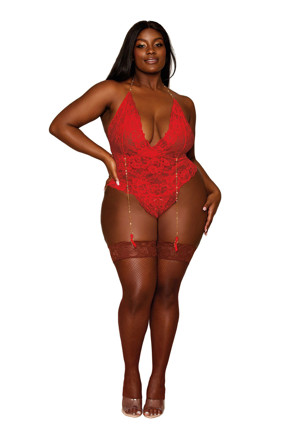 Garter Teddy - Queen Size - Ruby - Love it Curvy
