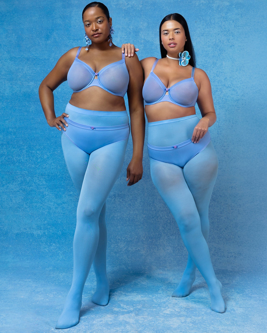 Sheer Mesh High Cut Brief Panty - Denim Blue
