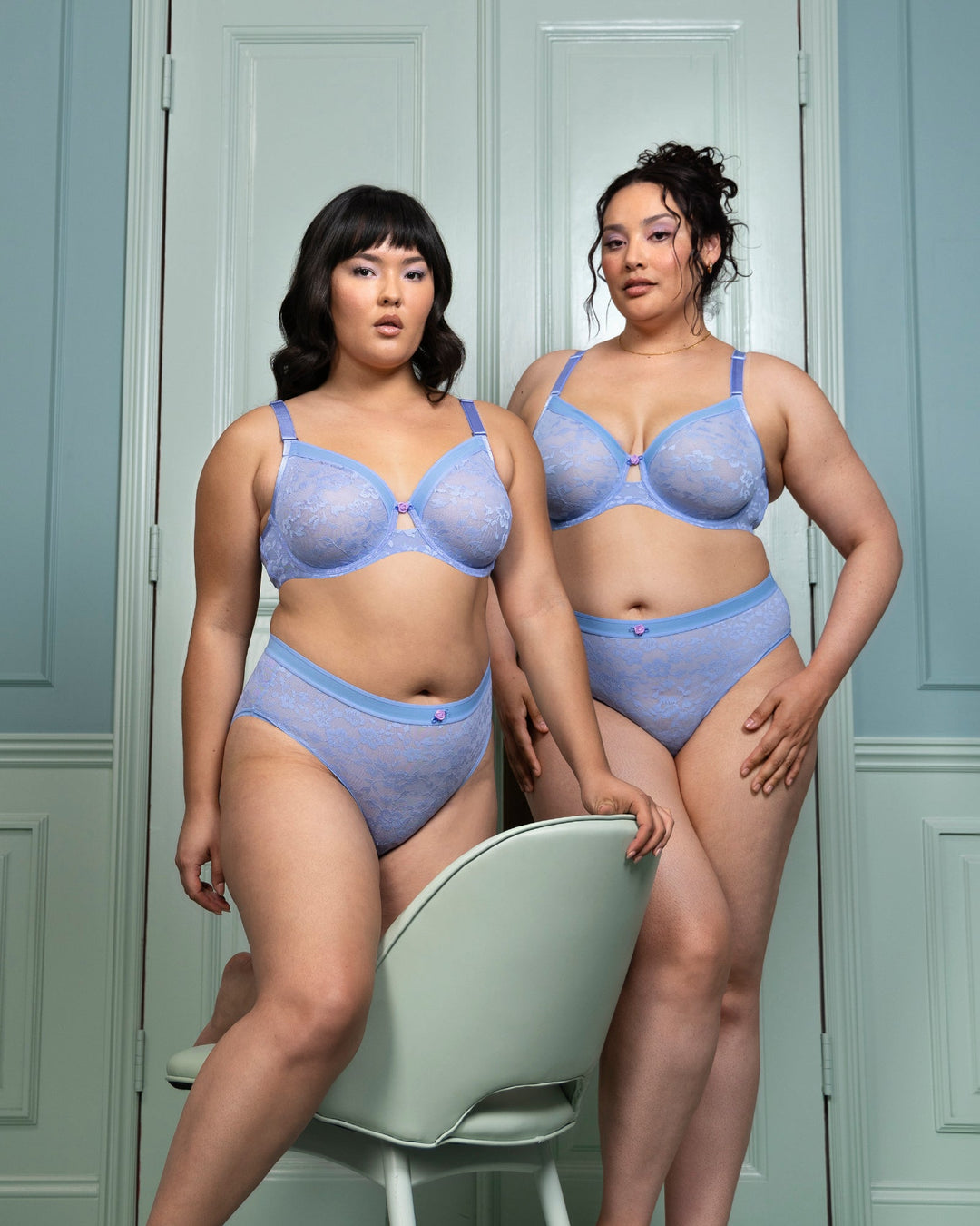 No-Show Lace High Cut Brief - Denim Blue
