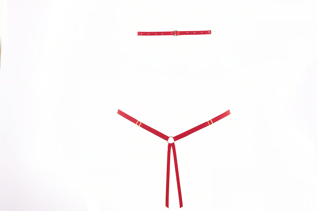 Lilly Rhinestone Strap Teddy in Red, back view