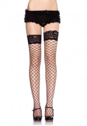 Lace Top Fence Net Thigh Highs - One Size - Black - Love it Curvy
