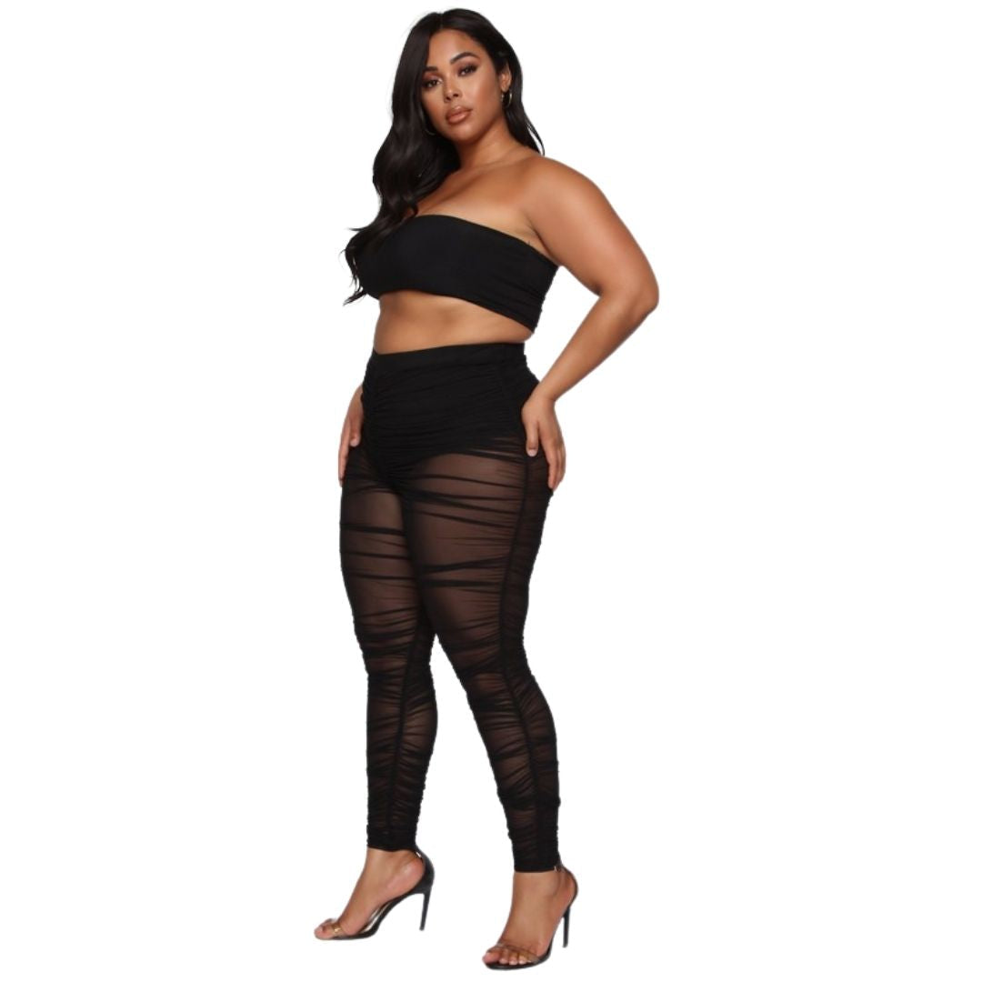Black Sheer Mesh Ruched Leggings | Plus Size | Love It Curvy