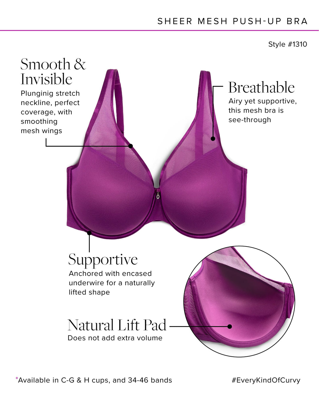 Sheer Mesh Plunge T-Shirt Bra - Fashion Colors | Love It Curvy