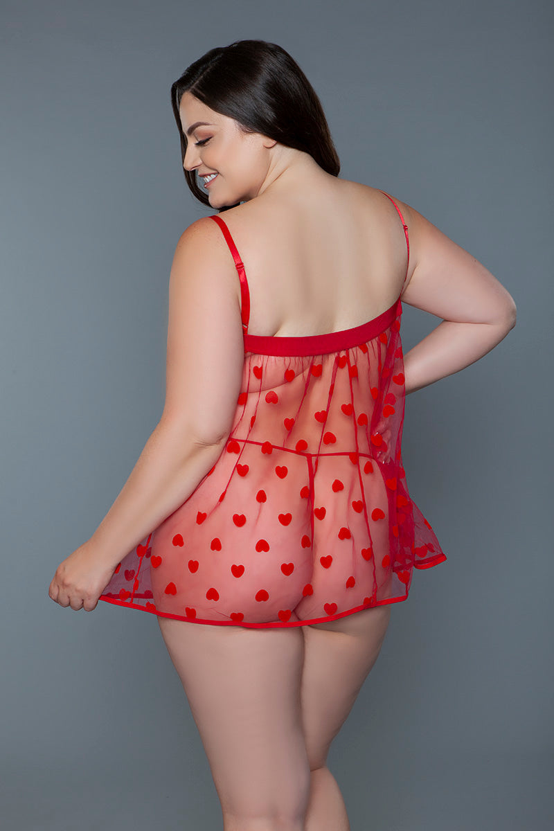 Valentina Heart Mesh Babydoll Set | Love It Curvy