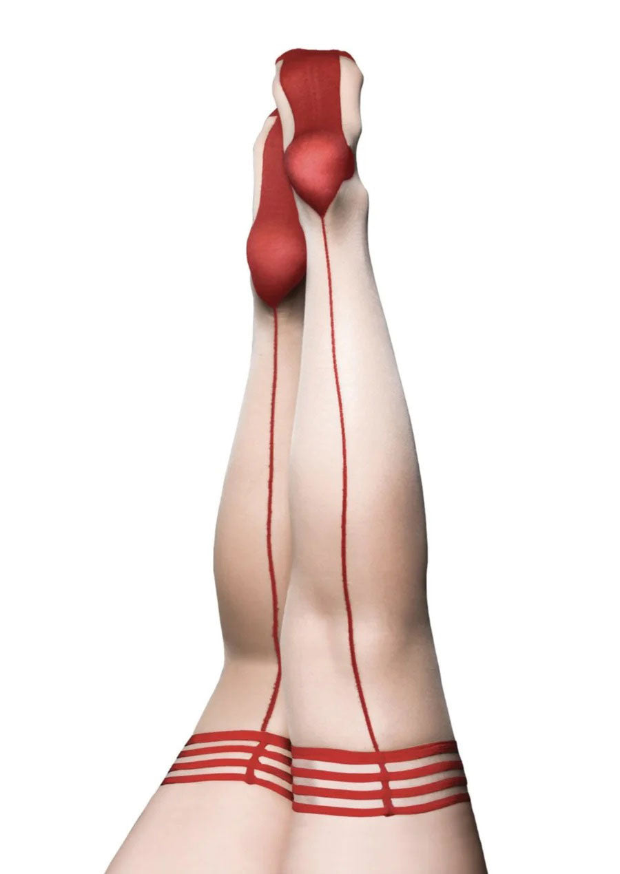 Whitney -Red Back Seam Thigh High - Size D - Nude - Love it Curvy