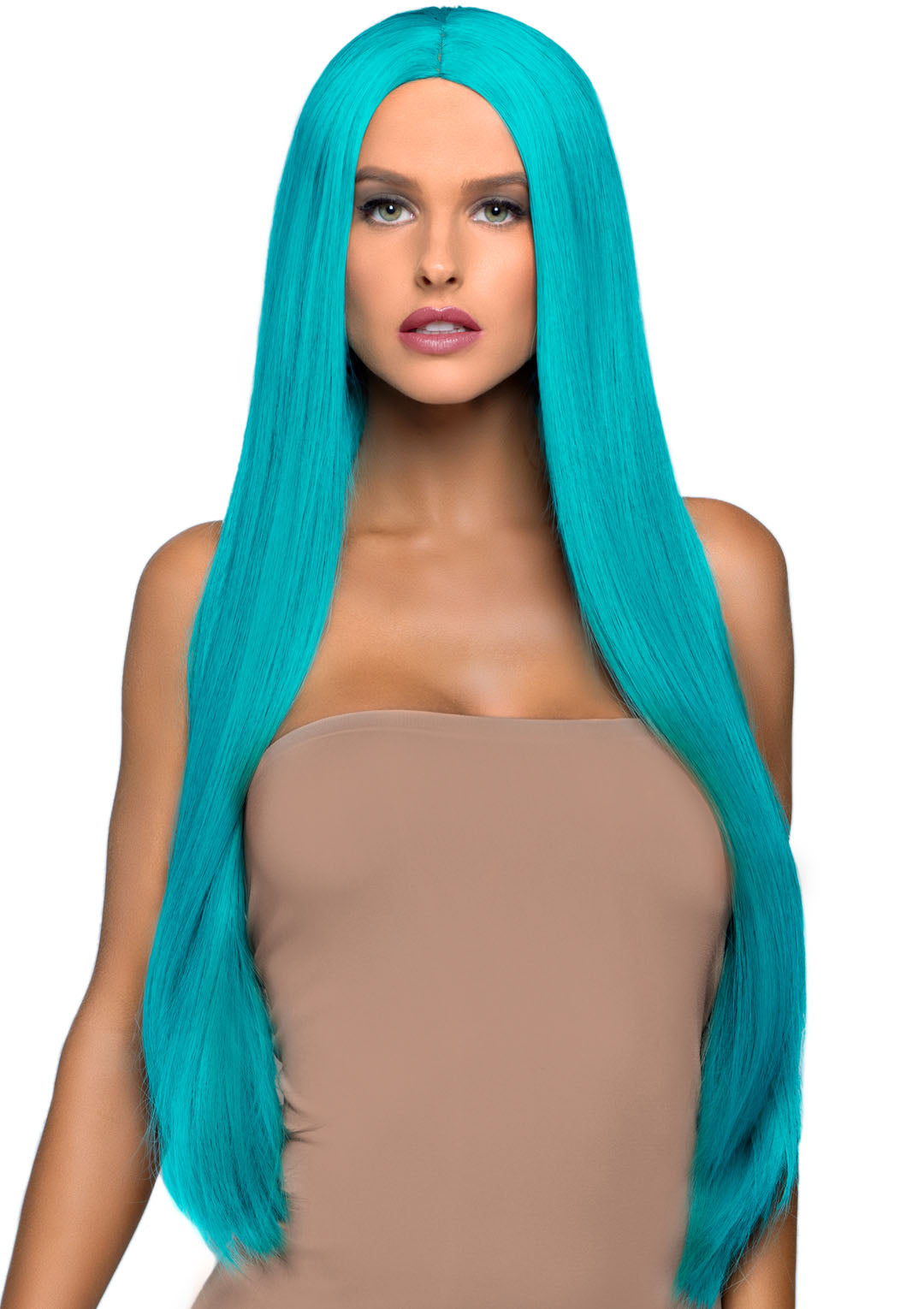 33 Inch Long Straight Center Part Wig - Turquoise - Love it Curvy