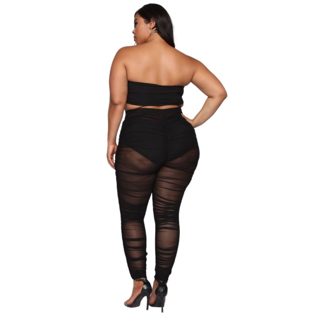 Black Sheer Mesh Ruched Leggings | Plus Size | Love It Curvy