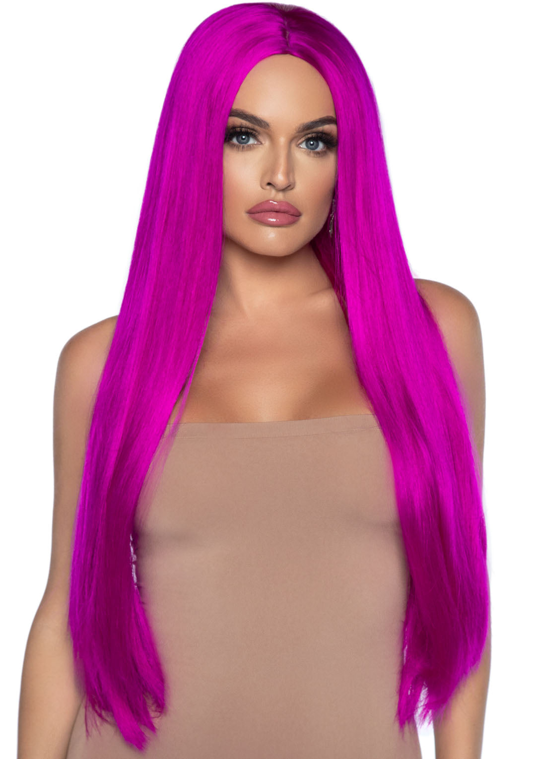33 Inch Long Straight Center Part Wig - Raspberry - Love it Curvy