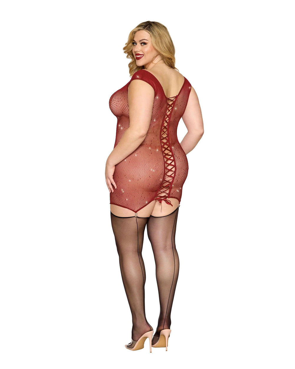 Garter Slip Dmnd - One Size Queen - Red - Love it Curvy