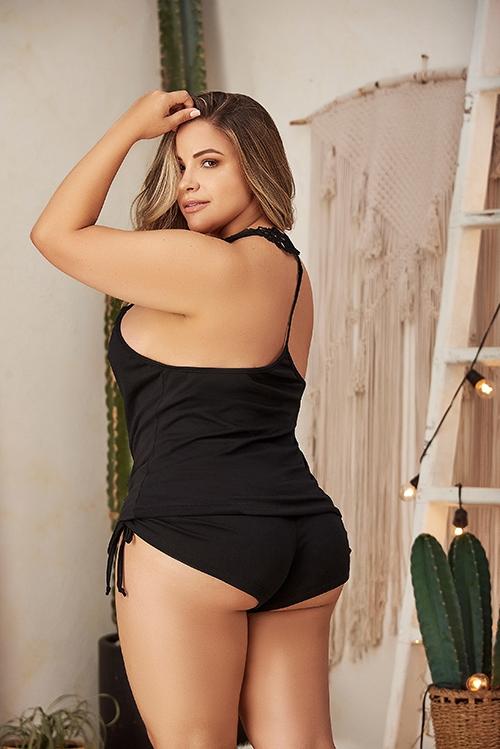 Sweet Plus Size Two-piece Pajama Set with Drawstring Shorts - 2/3X | Love It Curvy