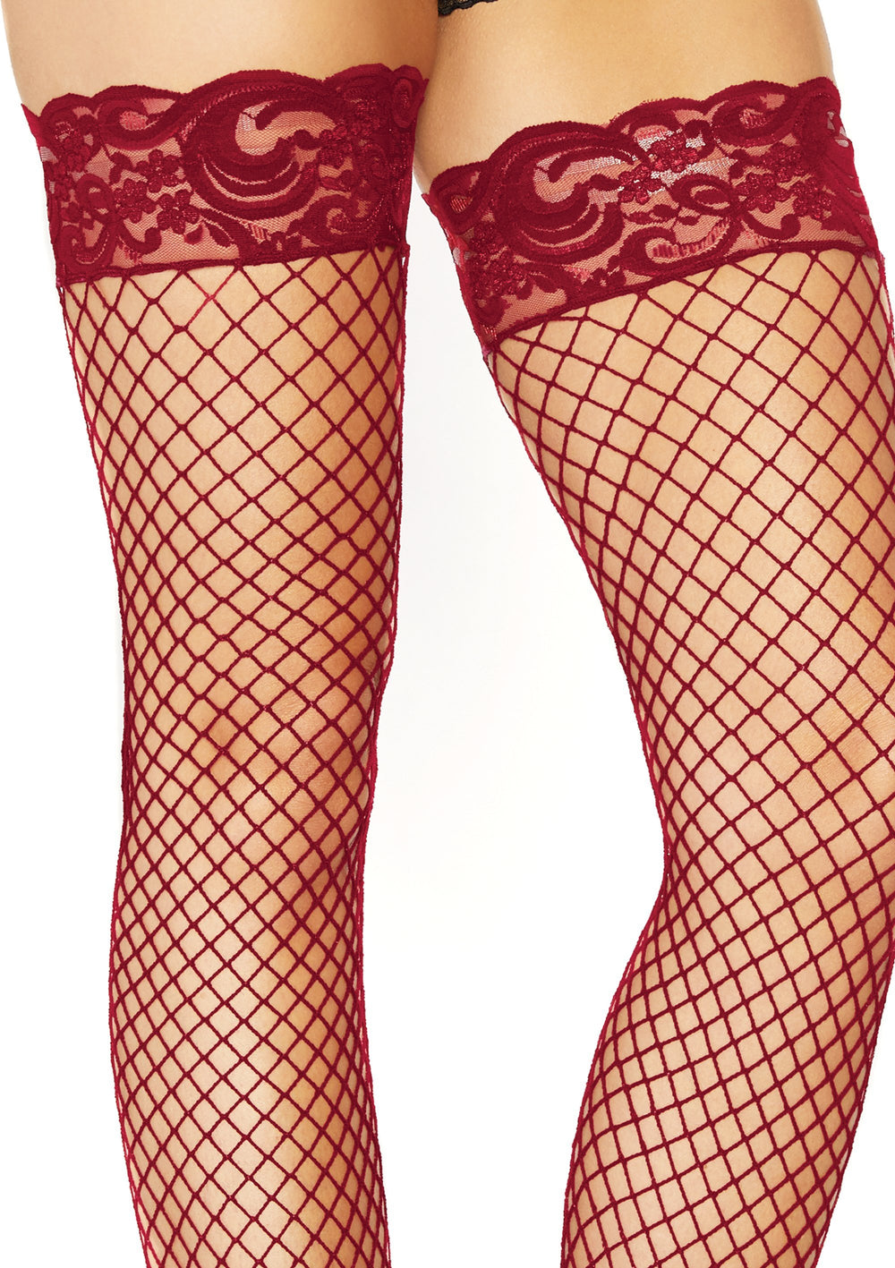 Stay Up Fishnet Thigh Highs - One Size - Burgundy - Love it Curvy