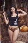 Tasteful PJ with Halloween Print Top and Striped Cheeky Bottoms | Love It Curvy