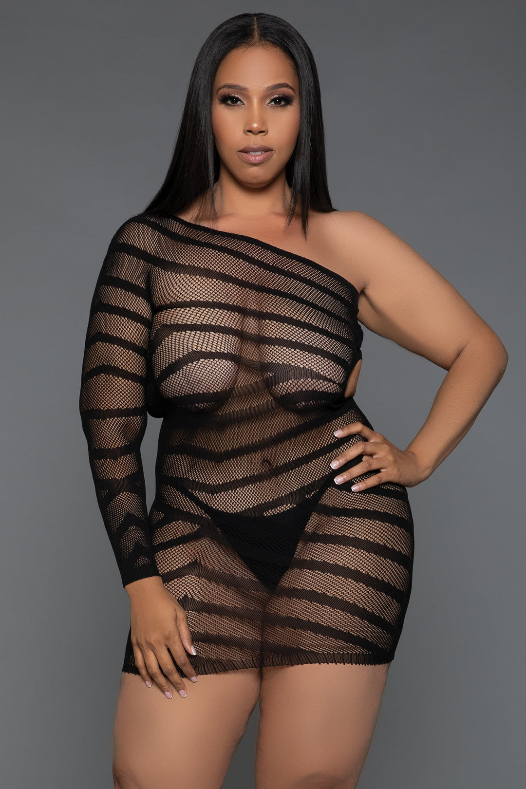 Everything You Want Fishnet Mini Dress shown on model