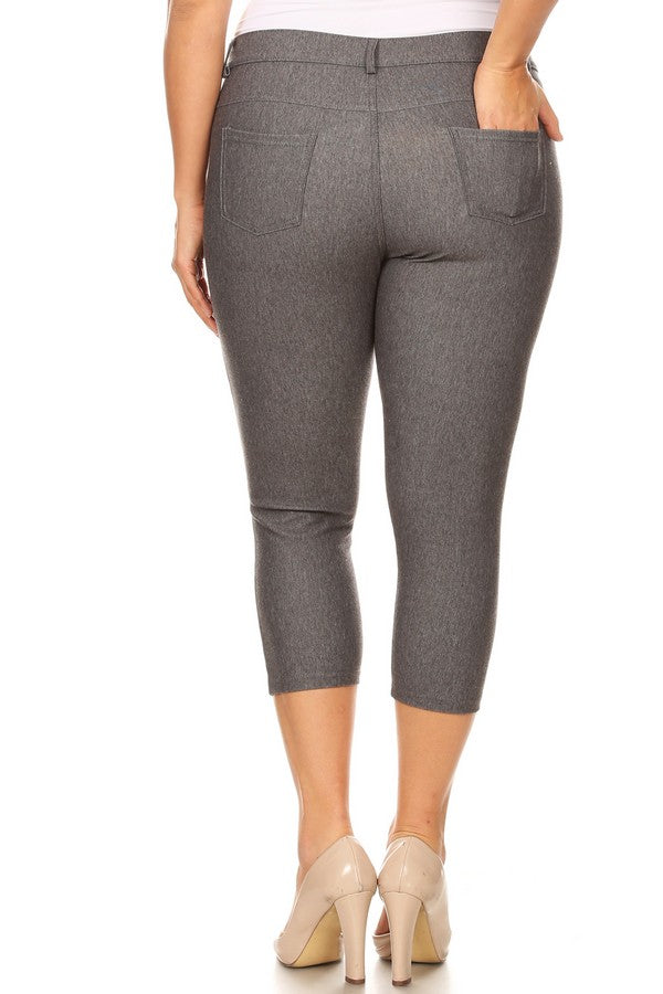 Plus Size Classic Solid Skinny Jeggings - Grey