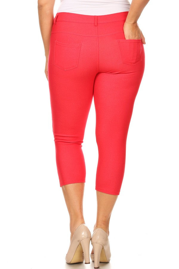Love It Curvy Plus Size Classic Solid Skinny Jeggings in Red