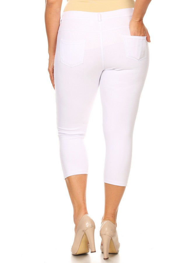 Plus Size Classic Solid Skinny Jeggings - White