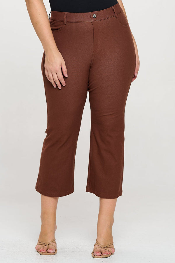 Plus Size Women's Classic Solid Straight Leg Crop Jeggings | Love It Curvy