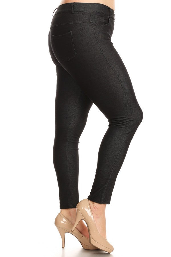 Plus Size Cotton-Blend 5-Pocket Skinny Jeggings - Black