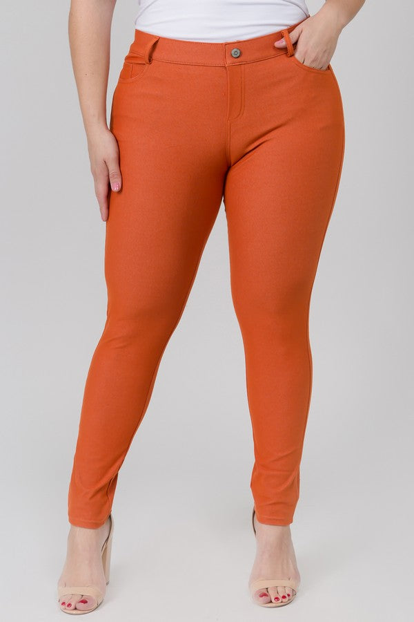 Love It Curvy Plus Size Cotton-Blend 5-Pocket Skinny Jeggings in Red
