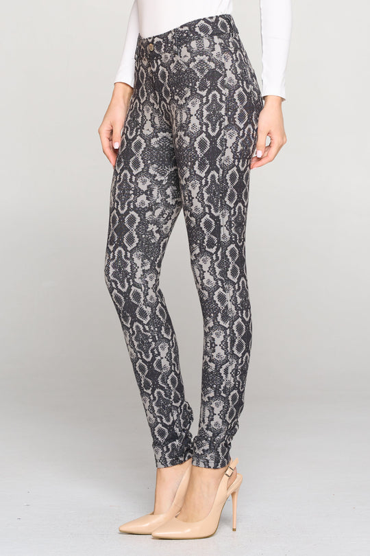 Women's Snakeskin Print 5-Pocket Jeggings- Yelete