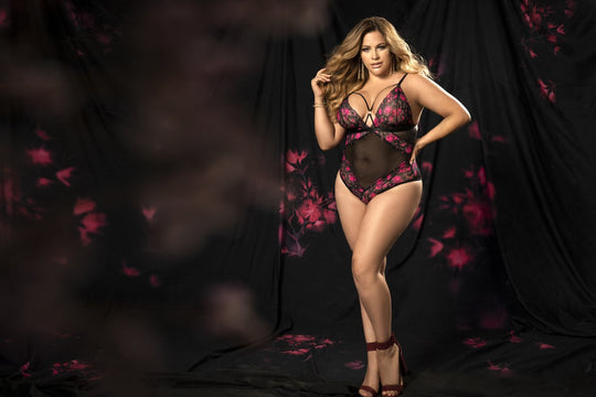 Plus Triangle Cup Floral Mesh Teddy by Mapale at Love It Curvy