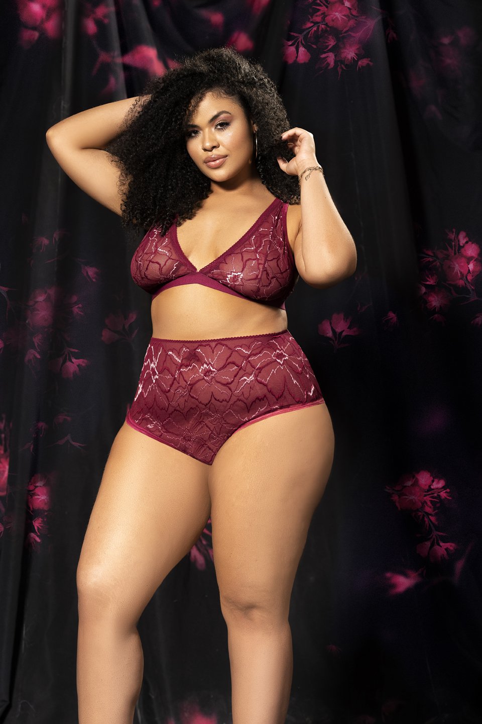 Plus Floral Print Triangle Top and Panty Set by Mapale at Love It Curvy