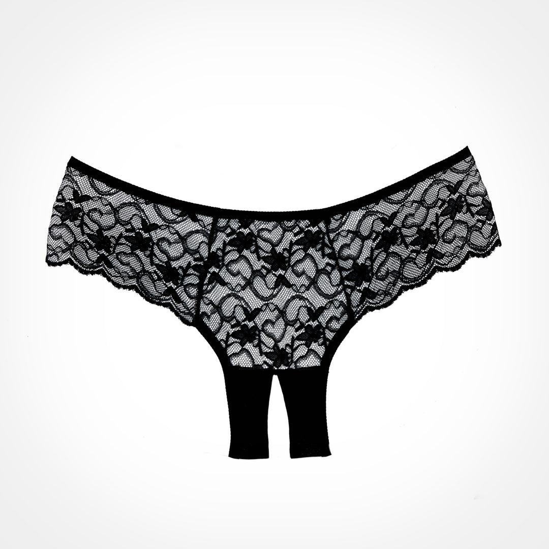 Black lace underwear on a white background