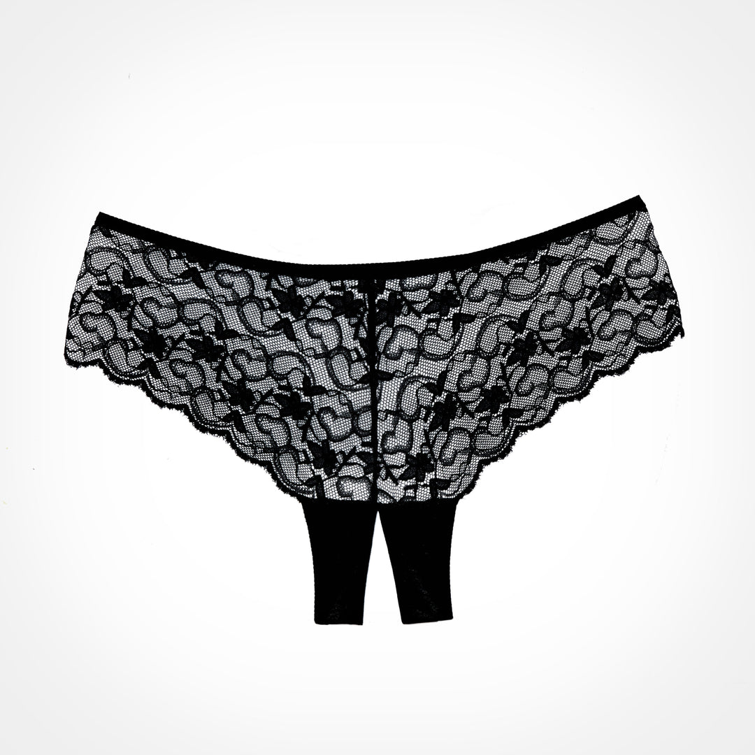 Black lace underwear on a white background