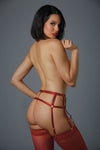 Please Me Strappy Garter and G-String Set in Red, product view