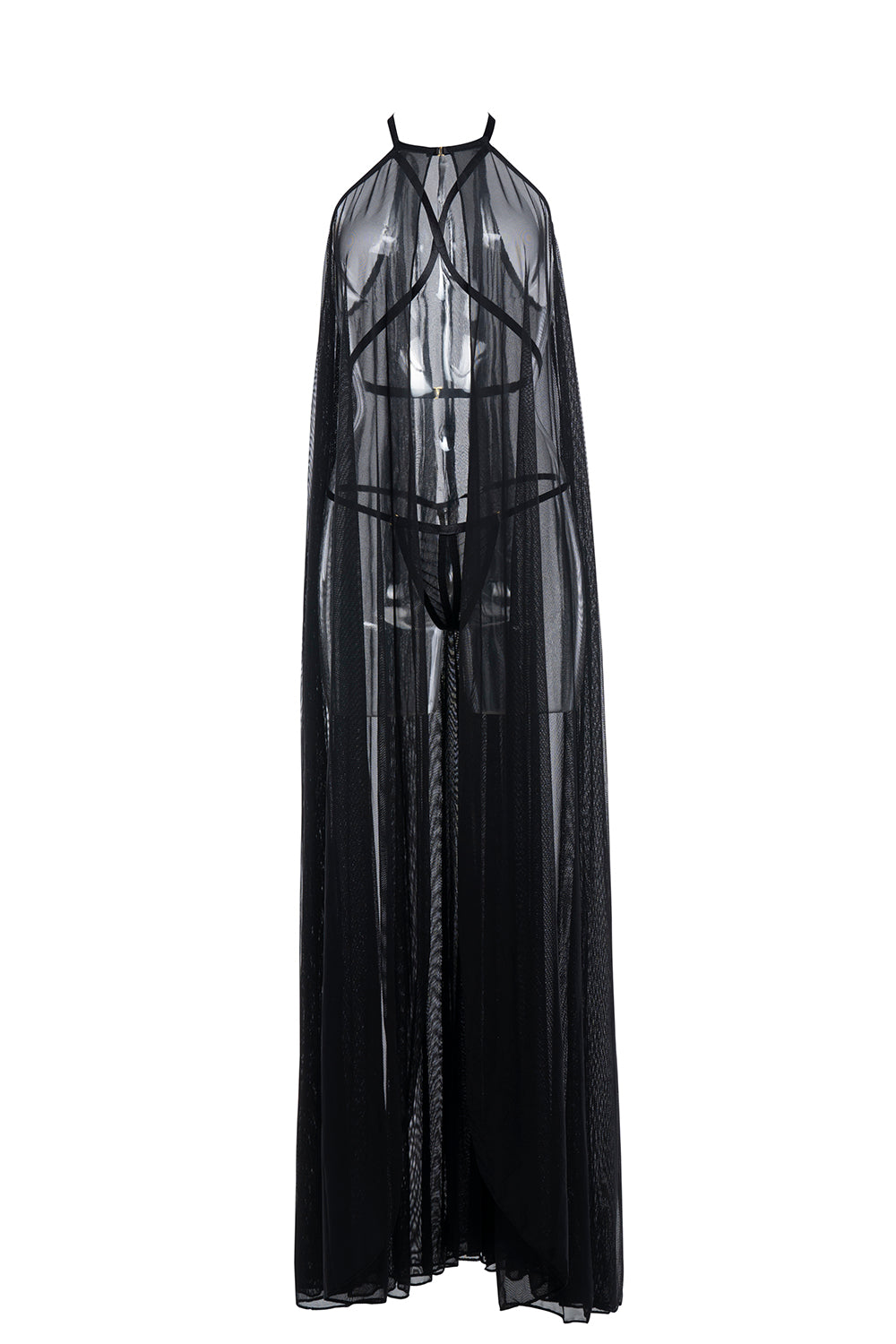 Drama Queen Sheer Mesh Cape and G-String, front view