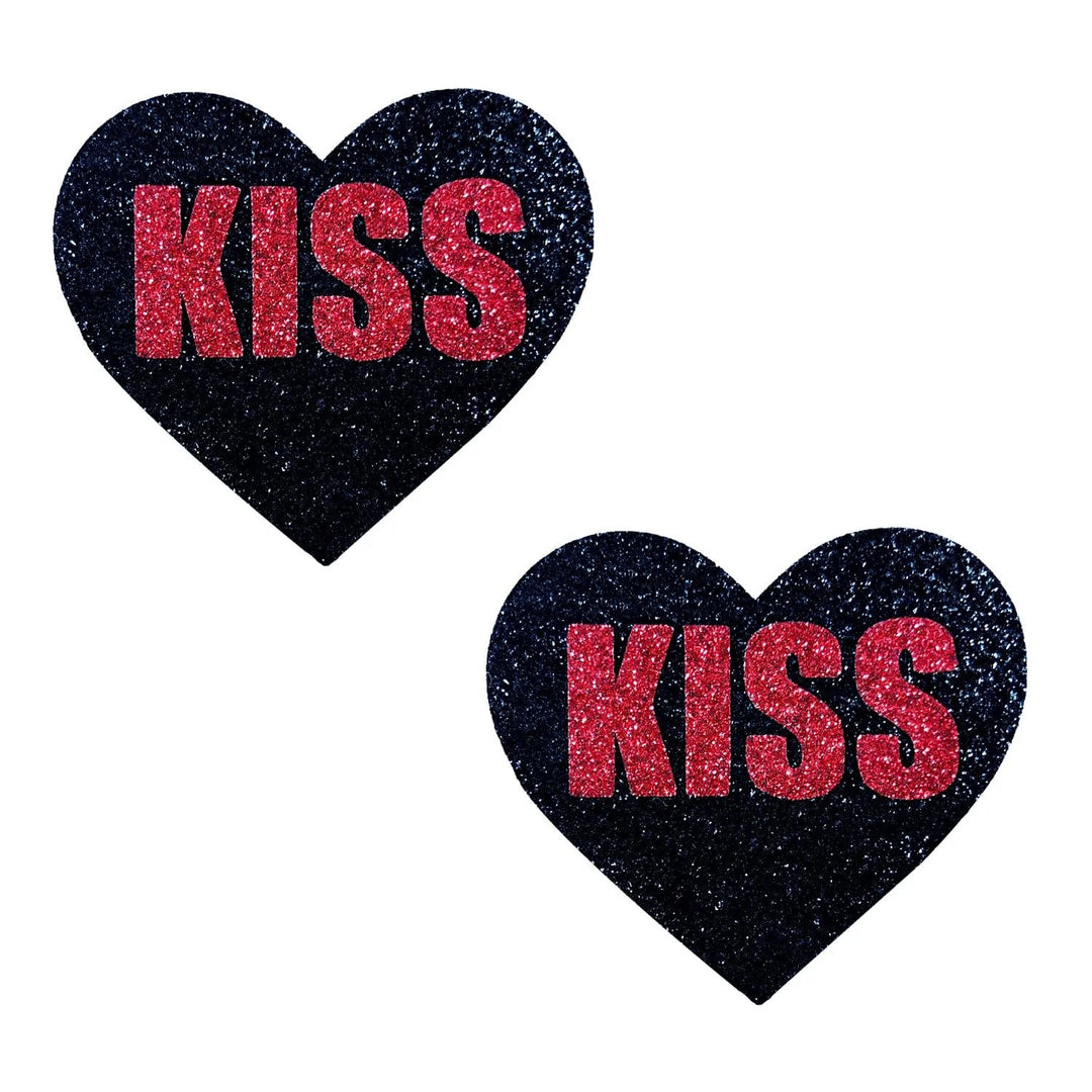 Kiss Red and Black Valentine Glitter Heart Nipple Cover Pasties - Love it Curvy
