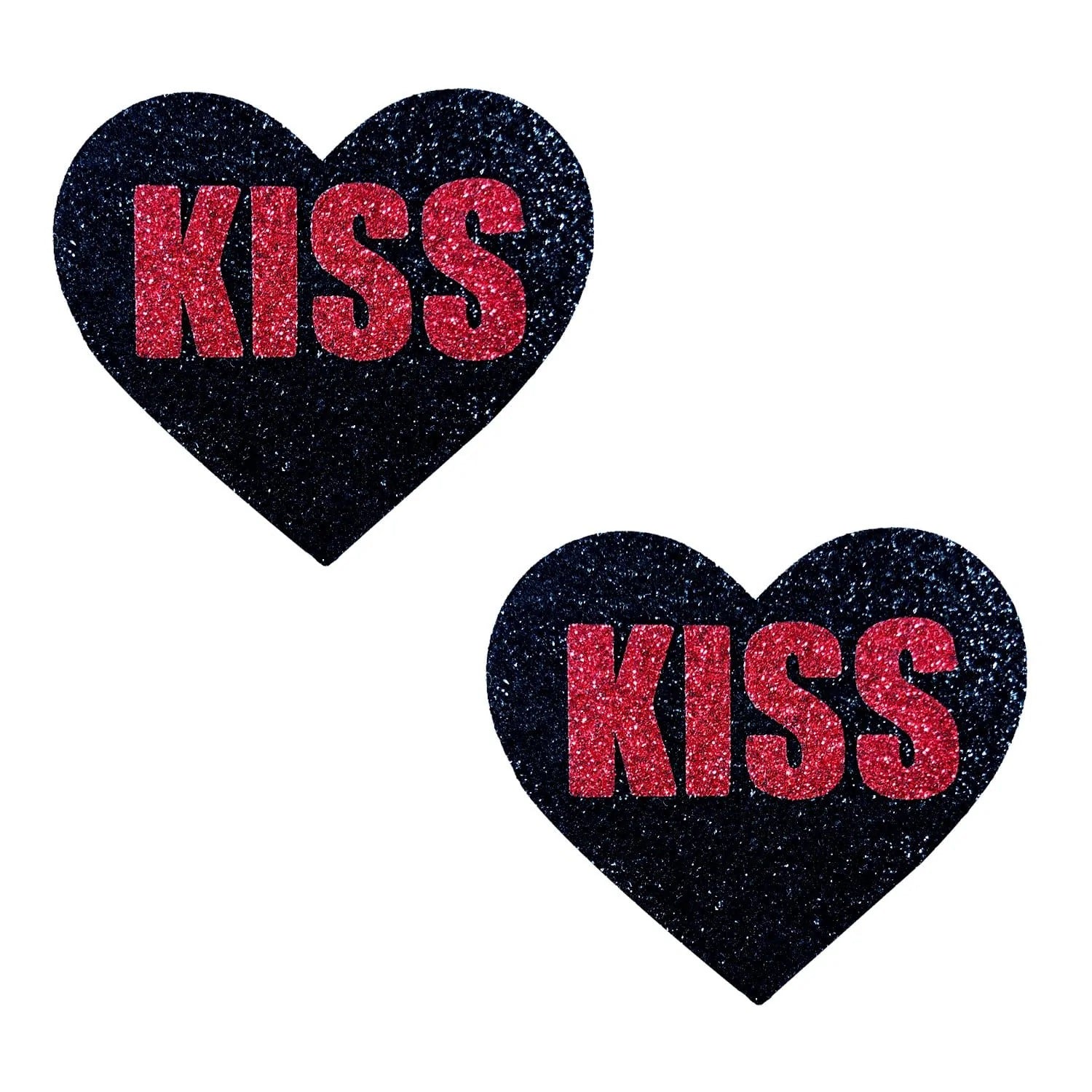 Kiss Red and Black Valentine Glitter Heart Nipple Cover Pasties - Love it Curvy