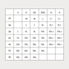 A size chart grid showing clothing size mappings from C to H with size numbers 34 through 46, on a light gray background.