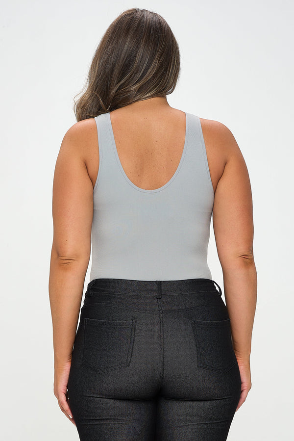 Reversible V-Neck Basic Tank Top Bodysuit | Love It Curvy