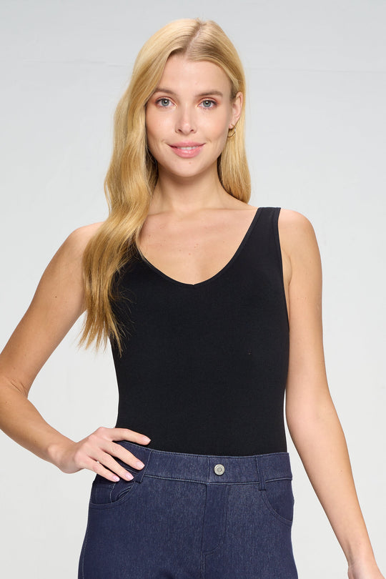 Women's Reversible V-Neck Basic Tank Top Bodysuit