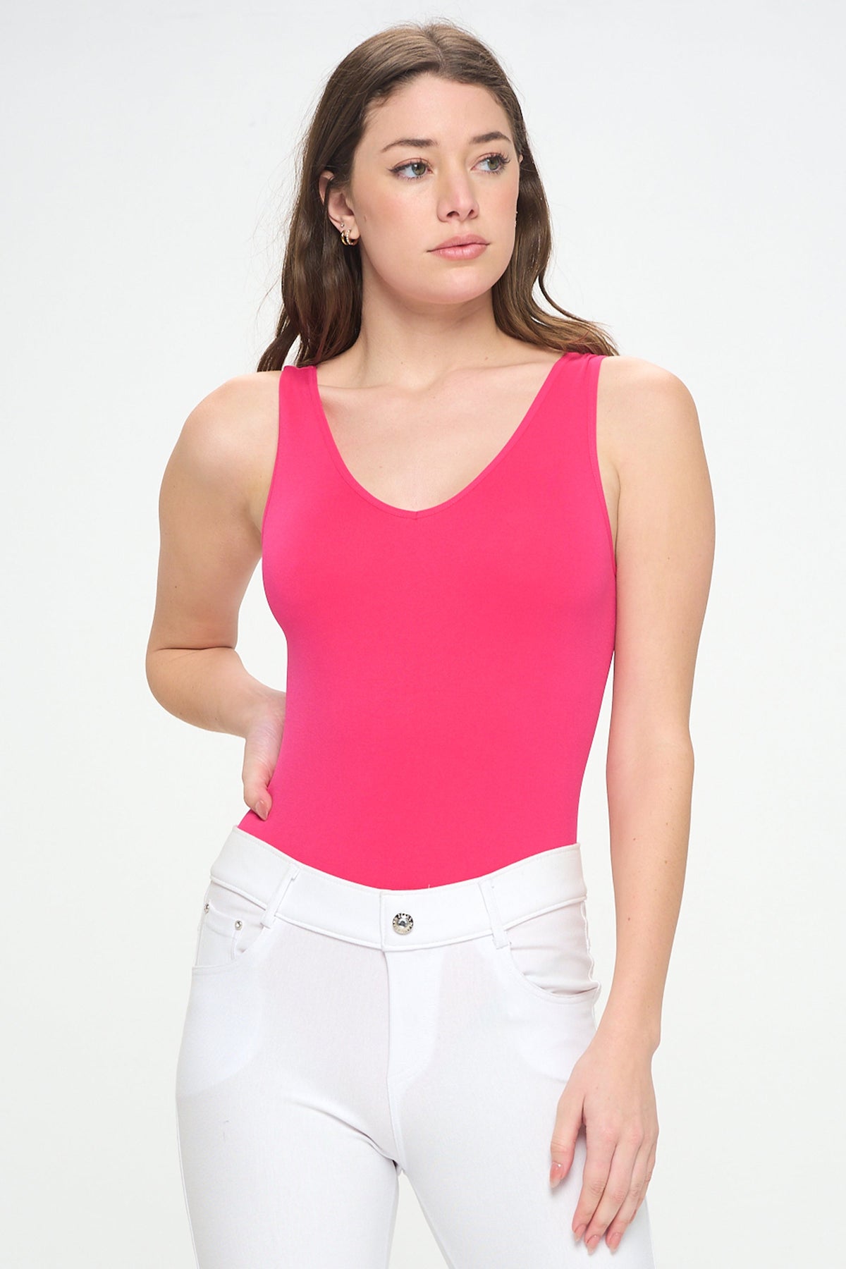 Reversible V-Neck Basic Tank Top Bodysuit | Love It Curvy
