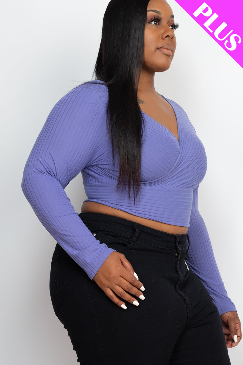 Plus Size Ribbed Wrap Front Long Sleeve Top (CAPELLA) - Love it Curvy