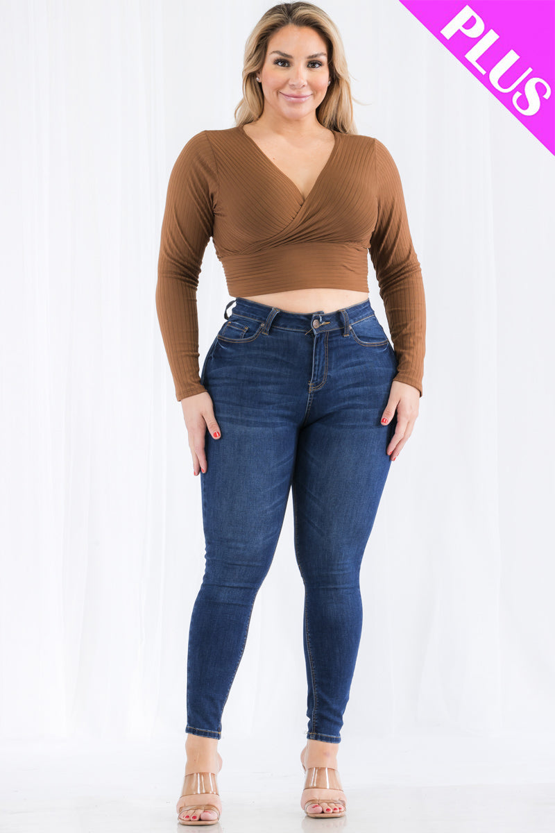 Plus Size Ribbed Wrap Front Long Sleeve Top (CAPELLA) - Love it Curvy